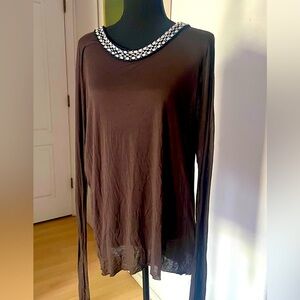 Yigal Azrouel Brown Asymmetrical Embellished Long Sleeve Top